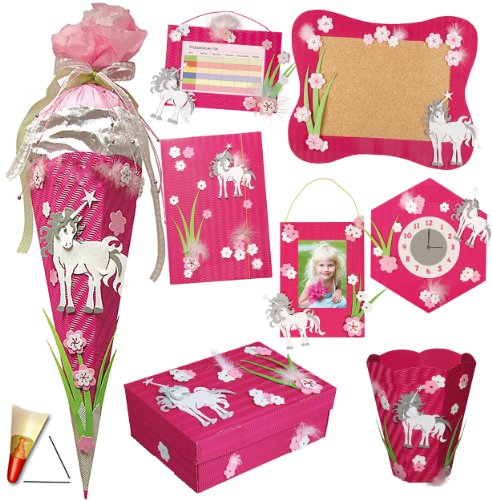 alles-meine.de GmbH komplette Füllung - Circa 200 Teile - für 8 TLG. Set: Bastelset Schultüte - + Schulbox/Kreativbox + Mappe + 6 Schulartikel - Einhorn & Blumen Mädchen - Zuck von alles-meine.de GmbH