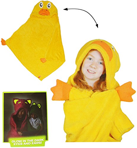 alles-meine.de GmbH leuchtet im Dunkeln 2 in 1 Kapuzenbadetuch & Kuscheldecke/Fleecedecke - süße Ente - mit Kapuze 2 bis 8 Jahre - 110 cm * 110 cm - Mikrofaser - Kapuze.. von alles-meine.de GmbH