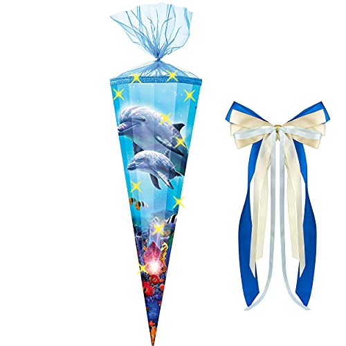 alles-meine.de GmbH mit 3-D Glitzer Effekt ! - Schultüte - Delfin Familie/Fische - 70 cm - rund - incl. große Schleife - Organza Abschluß - Zuckertüte - mit/ohne Kunststo.. von alles-meine.de GmbH