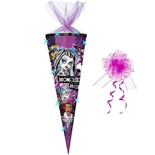 alles-meine.de GmbH mit 3-D Glitzer Effekt ! - Schultüte - Monster High - Schaurig schräg - 70 cm - rund - incl. Schleife - Organza Abschluß - Zuckertüte - mit/ohne Kunstst.. von alles-meine.de GmbH