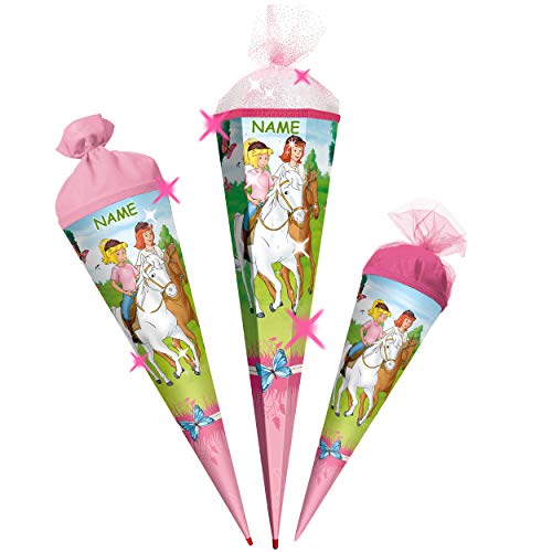 alles-meine.de GmbH mit 3D Effekt - Glitzer ! Schultüte - Bibi Blocksberg & Tina - Pferde - 22-85 cm - Größe wählbar - mit Holzspitze - rund - incl. Name - Filz Abschluß - .. von alles-meine.de GmbH