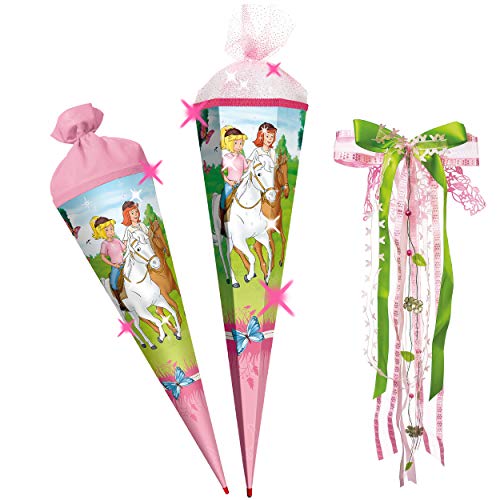 alles-meine.de GmbH mit 3D Effekt - Glitzer ! Schultüte - Bibi Blocksberg & Tina - Pferde - 22-85 cm - Größe wählbar - mit Holzspitze - rund - incl. große Schleife - Filz A.. von alles-meine.de GmbH