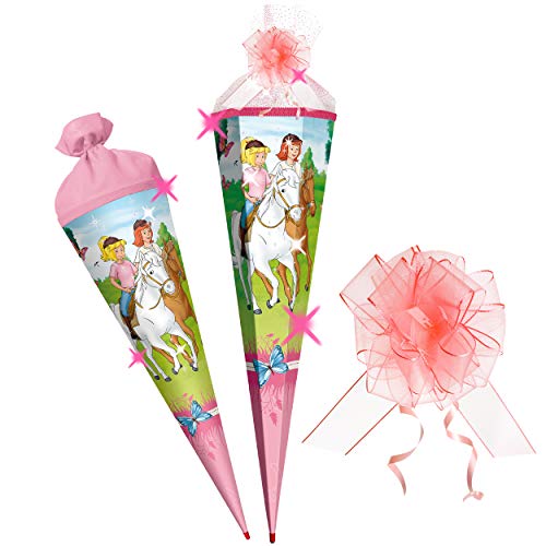alles-meine.de GmbH mit 3D Glitzer - Effekt ! Schultüte - Bibi Blocksberg & Tina - Pferdefreunde - 22-85 cm - Größe wählbar - mit Holzspitze - 6 eckig - incl. Schleife - Or.. von alles-meine.de GmbH