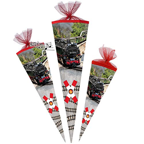 alles-meine.de GmbH mit - Eisenbahn - Geräusch & Sound + Glitzer Effekt ! - Schultüte - Dampflok - Lokomotive - Zug - 70-85 cm - Größe wählbar - 12 eckig - Tüllabschluß - Zucke.. von alles-meine.de GmbH