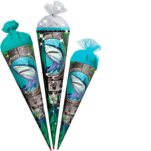 alles-meine.de GmbH mit Glitzer ! Schultüte - Hai Fisch 35-85 cm Größe wählbar mit Holzspitze Zuckertüte - Tüllabschluß/Filzabschluß - eckig/rund - Jungen - klein.. von alles-meine.de GmbH