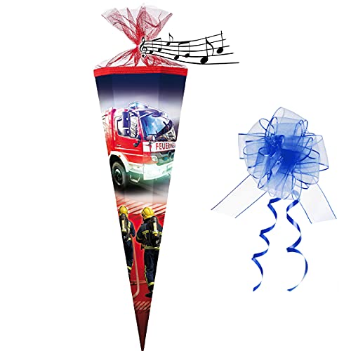 alles-meine.de GmbH mit Sound Effekt ! - Schultüte - Feuerwehr - 70 cm - rund - incl. Schleife - Tüllabschluß - Zuckertüte - mit/ohne Kunststoff Spitze - für Jungen - Auto .. von alles-meine.de GmbH