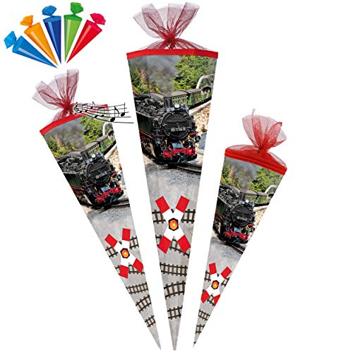 alles-meine.de GmbH mit - Sound Modul & Geräusch + Glitzer Effekt ! - Set - Schultüte - mit 3D Glitzer - Effekt ! + 5 kleine Zuckertüten - Dampflok - Lokomotive - Eisenbahn - Zug.. von alles-meine.de GmbH
