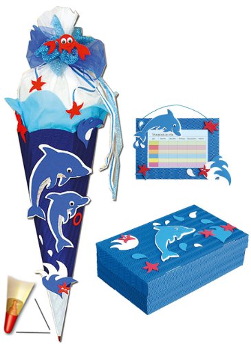 komplette Füllung - Circa 200 Teile - für 3 TLG. Set: BASTELSET Schultüte - Delfin Fisch + Schulbox + Stundenplan - für ALLE Zuckertüte Roth - Mädchen Jungen .. von alles-meine.de GmbH