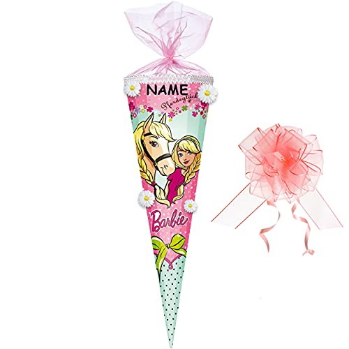 mit 3-D Blumen Applikation ! - Schultüte - kompatibel mit Barbie - Pferdeglück - 70 cm - rund - incl. Namen und Schleife - Organza Abschluß - Zuckertüte -.. von alles-meine.de GmbH