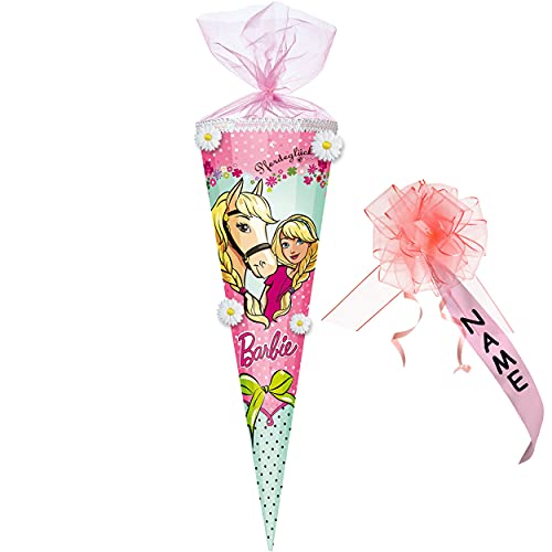 mit 3-D Blumen Applikation ! - Schultüte - kompatibel mit Barbie - Pferdeglück - 85 cm / 12 eckig - incl. individueller Schleife - Organza Abschluß - Zuck.. von alles-meine.de GmbH