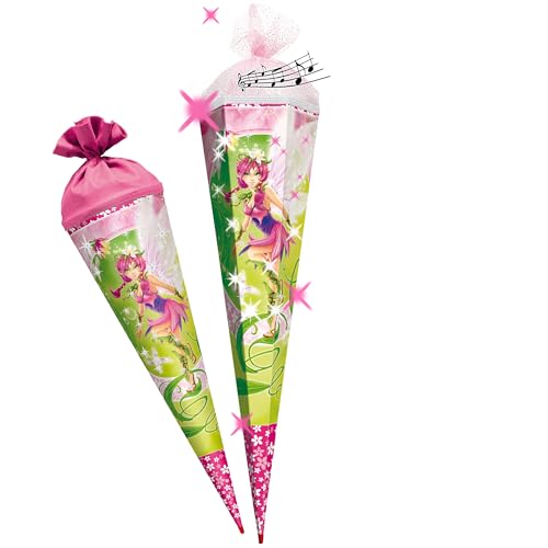 mit 3D Effekt - Glitzer ! - Schultüte - Elfe - Fee/Traumelfe - 85 cm - mit Holzspitze - 6 eckig - Tüllabschluß - Zuckertüte - Roth - Mädchen - Schmetterli.. von alles-meine.de GmbH