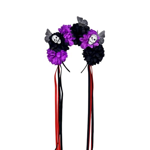 Halloween-Stirnband mit Totenkopf-Blumenmuster, mit Blüten, Kostümzubehör für Kostümpartys und lustige Veranstaltungen, Halloween-Skelett-Stirnbänder von alloneslife