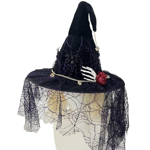 Partyhut mit gruseligem Totenkopf-Design mit Spinnen, breite Krempe, Cosplay-Kopfbedeckung für Halloween, Event, Unixx, Halloween von alloneslife