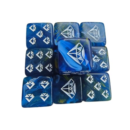 alloneslife 10pcs Acrylic 6 Sieben Runde Ecke Dices Juwel Muster Tischspiel Math Zählung Lehrwerkzeug Mahjong Zubehör Sechsseitige Runde Ecke von alloneslife