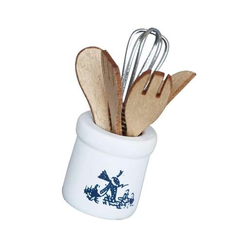 alloneslife Detail Miniaturkochgeschirrset 6PCS Küche Besteck Tool Mit Keramikhalter Für Realistische Puppenhaus Szenen Dekoration Doll House Küchenzubehör von alloneslife