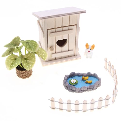 alloneslife Feengarten dekoratives Miniatur-Szenen-Set mit Pool-Zaun, Hundefigur für kreative Szene, Zubehör, Miniatur-Zwerge, Dekorationen, Outdoor-Feen von alloneslife