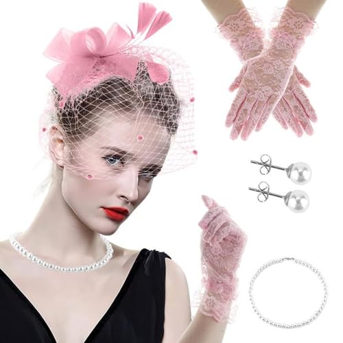 alloneslife Flapper-Kostüm für Damen, Fascinator, Kopfbedeckung, Handschuhe, Kostüm-Set für Pferderennen, Hochzeit, Party, Teaparty, Rollenspiel-Zubehör alloneslife Flapper-Kostüm für Damen, Fascinator, Kopfbedeckung, Handschuhe, Kostüm-Set für Pferderennen, Hochzeit, Party, Teaparty, Rollenspiel-Zubehör von alloneslife