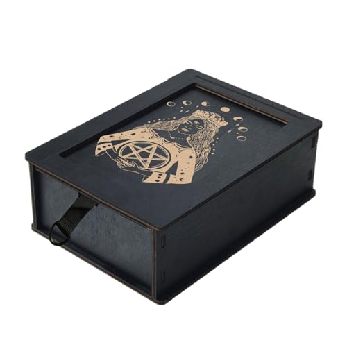 alloneslife Holz Tarot Karten Aufbewahrungskoffer Tragbarer Tarotkartenbox Astrologie Wahrsage Aufbewahrungsfall Push Pull Card Container von alloneslife