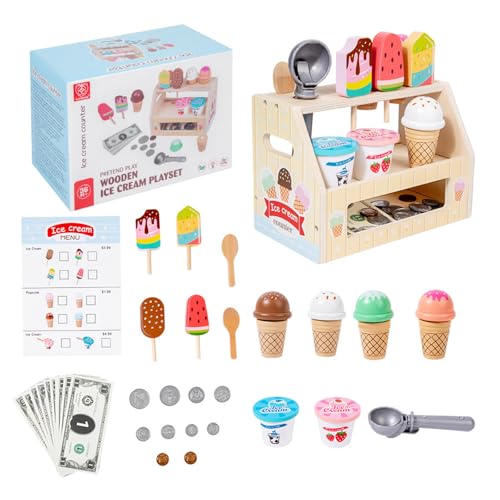 alloneslife Pädagogisches Hölzernes Eismodell Spielset Entwickelt Kommunikationsfähigkeiten Kreatives Spiel Imaginativen Spielen Eismaschine Set Für Kleinkinder von alloneslife