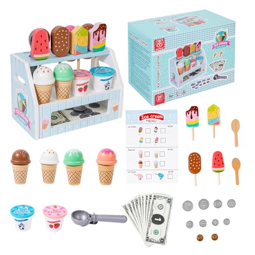 alloneslife Pädagogisches Hölzernes Eismodell Spielset Entwickelt Kommunikationsfähigkeiten Kreatives Spiel Imaginativen Spielen Eismaschine Set Für Kleinkinder von alloneslife