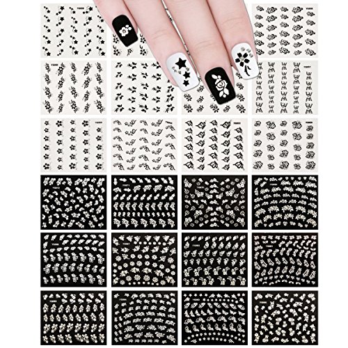 allydrew Glitzernde Blumen-Nagelsticker, Blumendesign, Schwarz / Weiß, 24 Blatt allydrew Glitzernde Blumen-Nagelsticker, Blumendesign, Schwarz / Weiß, 24 Blatt von allydrew