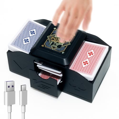 alouweekuky Wave Sensor Shuffle/One Touch Auto Shuffle Electric Kartenmischmaschine, Elektrische Mischmaschine Karten für 4 Kartendecks, USB/Akku-Betrieb, für Texas Hold'em, UNO, Blackjack, Skip BO von alouweekuky