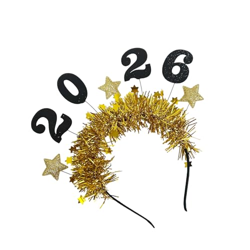 amangul Glitzerndes Neujahrs-Stirnband mit Stern-Lametta-Dekor, Kopfbedeckung für Damen, Herren, Kinder, Urlaub, Party, Feier, Accessoire (Gold) von amangul