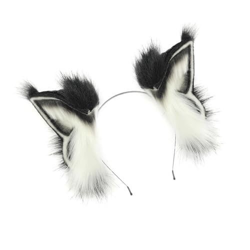amangul Handgefertigtes, verstellbares Plüsch-Haarband mit Tierohren und biegbarem Draht, für Cosplay, Halloween, Kostümpartys, Zubehör (Schwarz / Weiß) von amangul