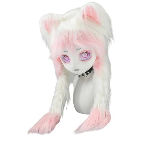 amangul Realistischer Tierkopf für Halloween-Rollenspiel-Kostüm mit weichem Kunstfell und belüftetem Design für Anime-Events (weiß) von amangul