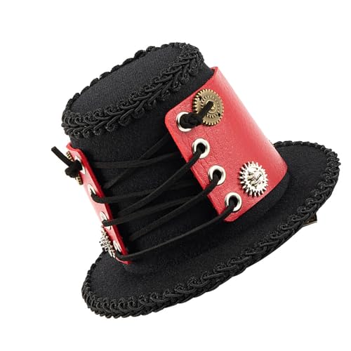 amangul Viktorianischer Punk-Hut mit industrieller Ausrüstung, handgefertigt, Fantasy-Cosplays für Halloween-Party, Kostümzubehör (rot) von amangul