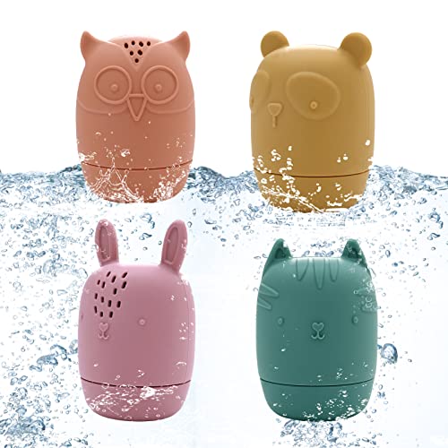 Baby Badespielzeug Silikon Wasserspielzeug Kinder Badewanne Spielzeug Badewannenspielzeug BPA-frei für Kleinkinder Babys ab 6 Monate+, 4er Set von amo nenes