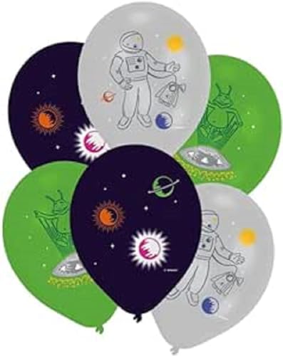 Amscan 6 Luftballons * SPACE PARTY * als Deko für Kindergeburtstag und Mottoparty | Ø 27cm | Weltraum Astronaut Rakete Party Kinder Party Ballon Ballondeko von amscan