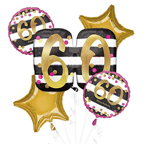Amscan 3717501 - Bouquet Folienballons Happy Birthday 60, 5 Ballons, Geburtstag, Milestone, Dekoration, Geschenk von amscan