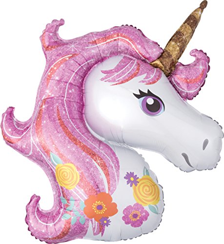 Amscan 3727301 - Super Shape Folienballon Magical Unicorn, Größe 83 x 73 cm, Einhorn, Heliumballon, Geburtstag, Dekoration von amscan