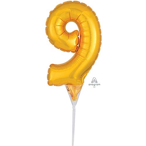 Amscan 3735701 - Micro Size Folienballon Zahl 9, gold, Tortendekoration, Größe circa 20 x 15 cm, Heliumballon von amscan