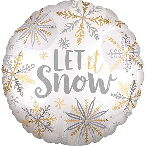 Amscan 3860101 - Standard Folienballon Shining Snow Satin, Durchmesser 46 cm, Schneeflocke, Weihnachten, let it snow, Heliumballon, Party, Dekoration von amscan