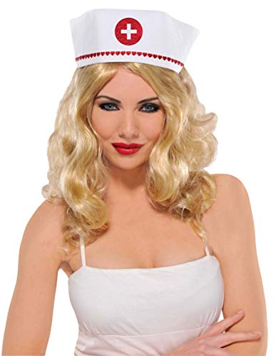 Amscan 392110-55 - Krankenschwester-Hut, Einheitsgröße für Erwachsene, Rot-Weiß mit Glitzer, Mütze mit Herzen und Kreuz, Kopfbedeckung, Haube, für Karneval, Halloween, Verkleidung, Kostüm von amscan