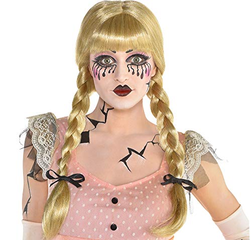 Amscan 8402071-55 - Perücke Damaged Doll, Perücke mit Zöpfen, Blond, geflochtene Zöpfe, Frisur, Puppe, Halloween, Mottoparty, Karneval von amscan