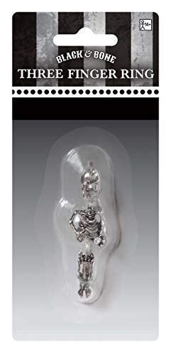 Amscan 841435-55 - 3-teiliger Skelett-Ring, Silber, Dreifingerring, Accessoire für Karneval und Halloween, Geist, Gothic, Modeschmuck, Verkleidung, Kostüm von amscan