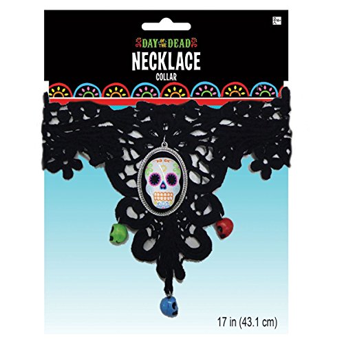 Amscan 845617-55 - Halsband Totenkopf, Einheitsgröße, mehrfarbig, Accessoire für Karneval, Halloween, Tag des Todes, Dia de los Muertos, Day of the Dead, schwarze Spitze mit Totenkopfperlen Amscan 845617-55 - Halsband Totenkopf, Einheitsgröße, mehrfarbig, Accessoire für Karneval, Halloween, Tag des Todes, Dia de los Muertos, Day of the Dead, schwarze Spitze mit Totenkopfperlen von amscan