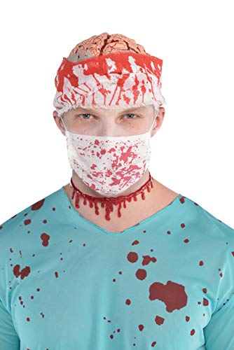 Amscan 847363-55 - Maske Blutiger Arzt, Einheitsgröße für Erwachsene, Weiß-Rot, blutverschmierte Stoffmaske für Chirurg, Pfleger, Ärztin, Mundschutz, Halloween, Karneval, Kostüm, Verkleidung von amscan