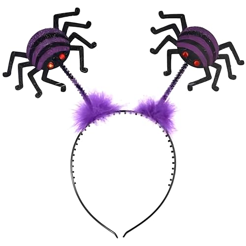 Amscan 847516-55 - Kinder-Haarreif mit Spinnen, Einheitsgröße für Kinder, Lila-Schwarz, Haarreif aus Kunststoff mit Maraboufedern und 2 Spinnen auf Spiralen, Karneval, Halloween, Kostüm von amscan