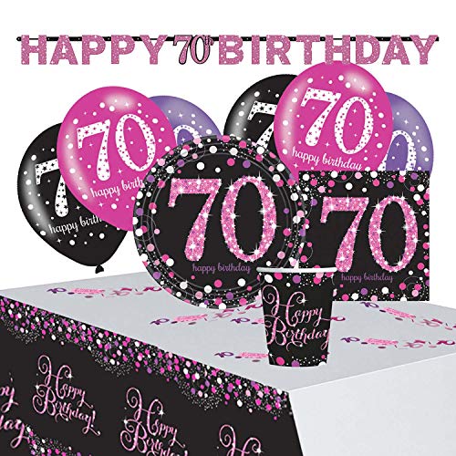 Amscan 9050 0413 - Partyset Pinke Glückwünsche 70, 8 Teller, 20 Servietten, 8 Becher, Tischdecke, Girlande, Konfetti, 6 Latexballons von amscan
