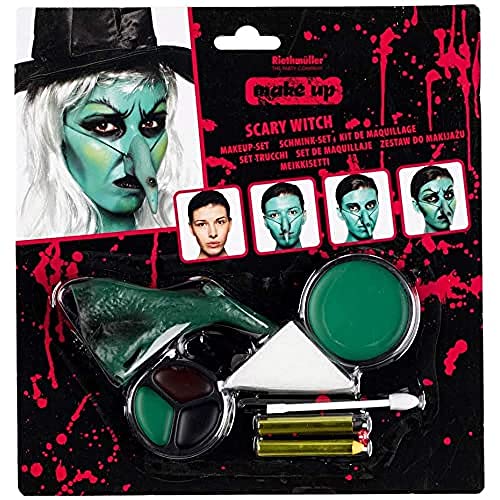 Amscan 9901242 - Make-Up Set Hexe, 9-teilig, Schminkfarben, Schminke, Hexennase, Karneval, Halloween von amscan