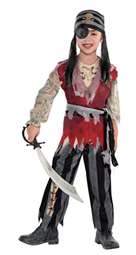 Amscan 9902467 - Kinderkostüm Horror Pirat, Shirt mit Knochendesign, Kopftuch mit Haaren, Hose, Gürtel, Mottoparty, Karneval von amscan