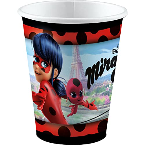 Amscan 9902874-66 - Becher Miraculous, 8 Stück, Füllvolumen 250 ml, Papier, Pappbecher, Party-Becher, Einweggeschirr, Kindergeburtstag von amscan
