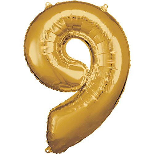 Amscan 9906274 - Riesen Folienballon Zahl 9, Größe 63 x 86 cm, Gold, XXL, Heliumballon, Geburtstag, Jubiläum, Partydekoration Amscan 9906274 - Riesen Folienballon Zahl 9, Größe 63 x 86 cm, Gold, XXL, Heliumballon, Geburtstag, Jubiläum, Partydekoration von amscan