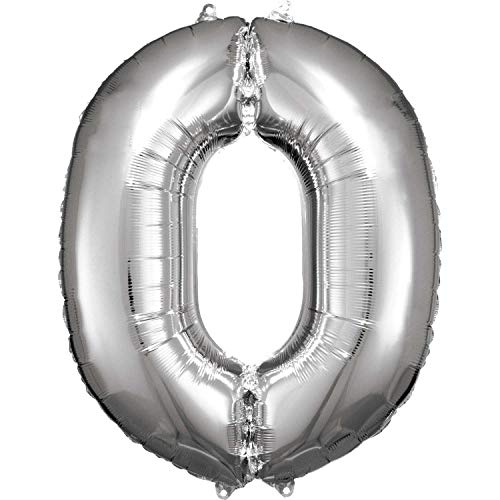Amscan 9906285 - Riesen Folienballon Zahl 0, Größe 66 x 88 cm, Silber, XXL, Heliumballon, Geburtstag, Jubiläum, Partydekoration Amscan 9906285 - Riesen Folienballon Zahl 0, Größe 66 x 88 cm, Silber, XXL, Heliumballon, Geburtstag, Jubiläum, Partydekoration von amscan