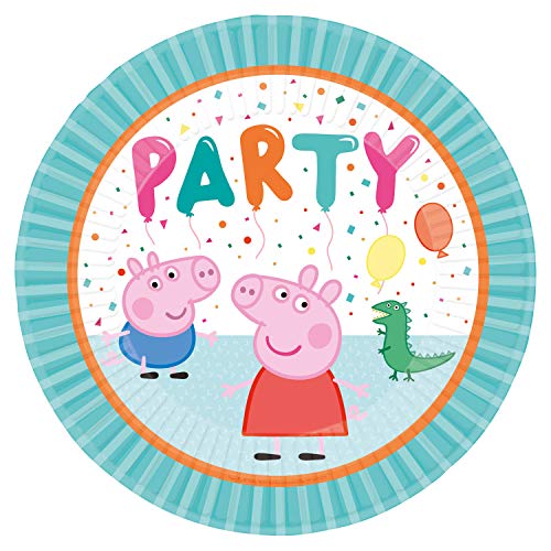 Amscan 9906329 - Teller Peppa Pig, 8 Stück, Durchmesser 22,8 cm, Pappteller, Einwegteller, Geburtstag von amscan