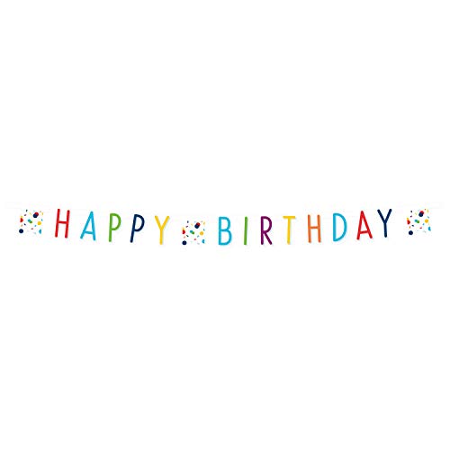 Amscan 9906351 - Partykette Konfetti Birthday, Größe 180 x 13,8 cm, bunte Partygirlande mit dem Schriftzug HAPPY BIRTHDAY, tolle Geburtstagsdekoration für Groß und Klein, Hängedekoration von amscan